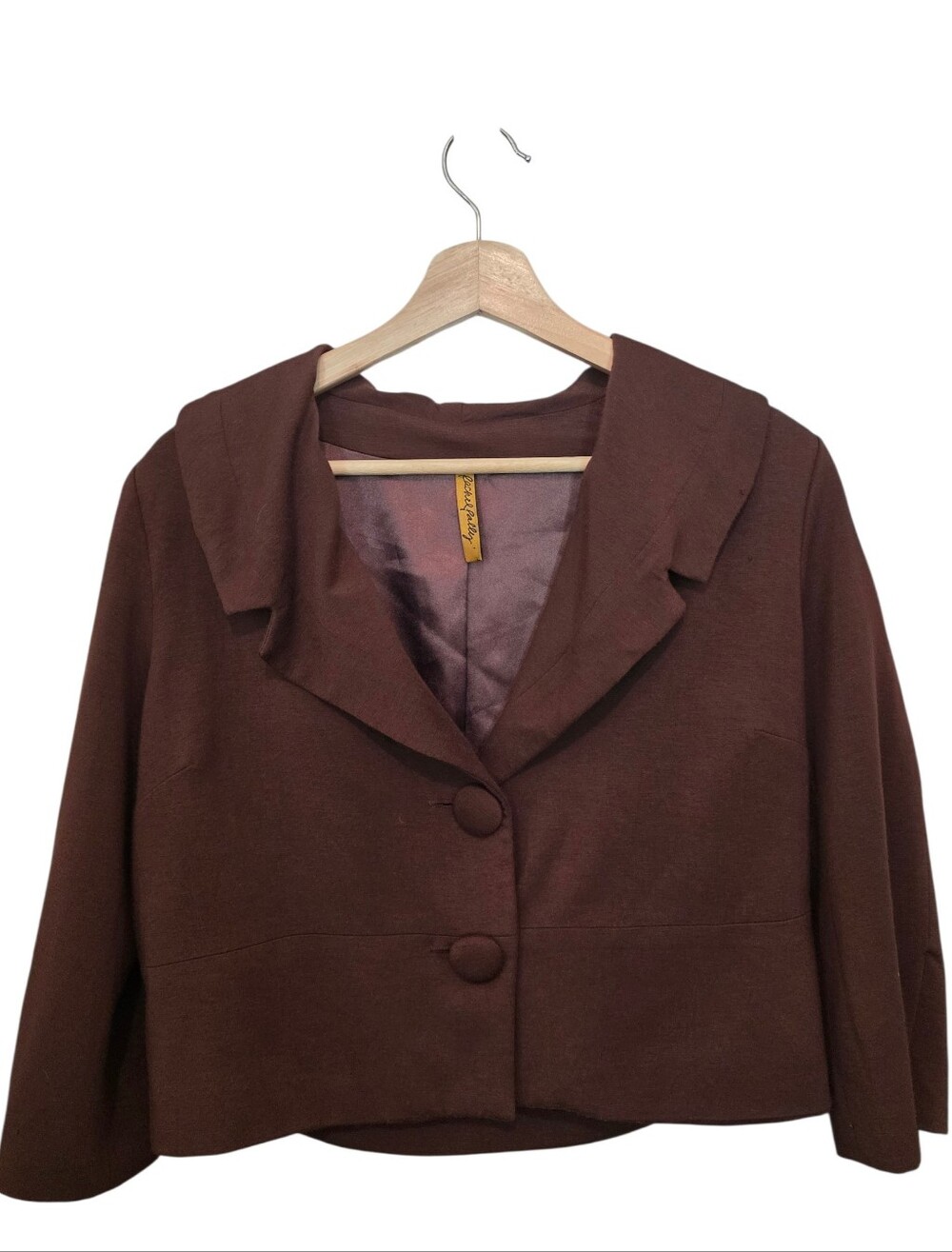 Rachel Pally Cropped 3/4 Sleeve 2 Button Brown Modal/Spandex Blazer Size L